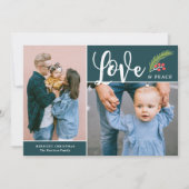 愛モダンと平和の二つの写真ティール（緑がかった色） シーズンカード (正面)