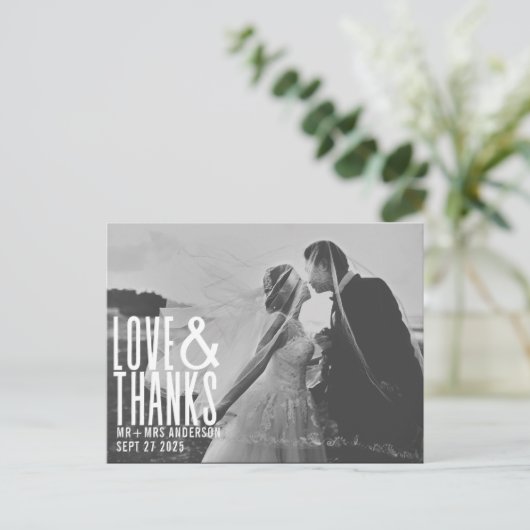 愛モダンと感謝していお礼の結婚言葉 ポストカード (スタンド正面)