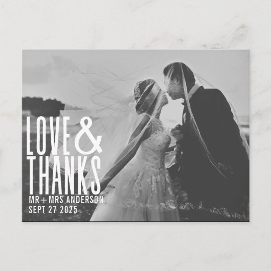 愛モダンと感謝していお礼の結婚言葉 ポストカード (正面)