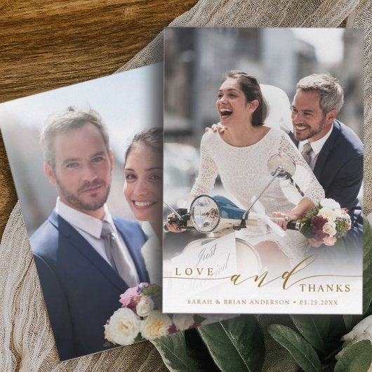 愛モダンと感謝していの写真結婚金ゴールド サンキューカード