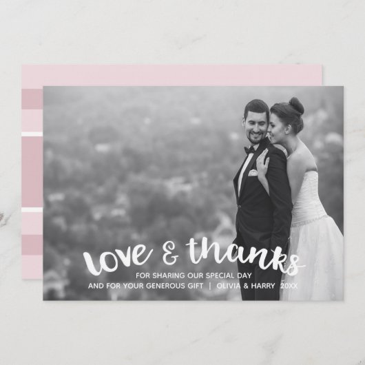 愛モダンと感謝していの結婚写真カード – 赤面 サンキューカード (正面/裏面)