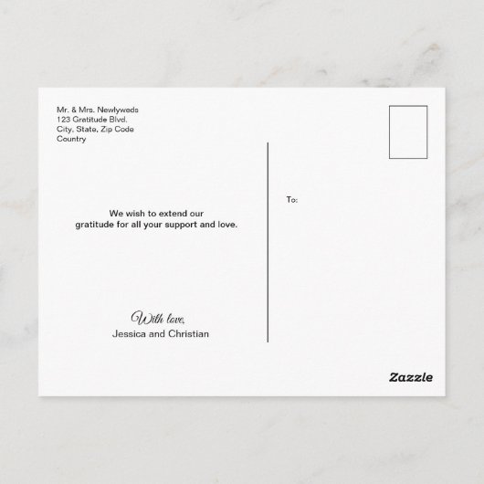 愛モダンと感謝していの結婚写真感謝していは ポストカード (裏面)