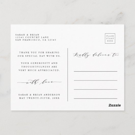 愛モダンと感謝していの結婚写真 ポストカード (裏面)