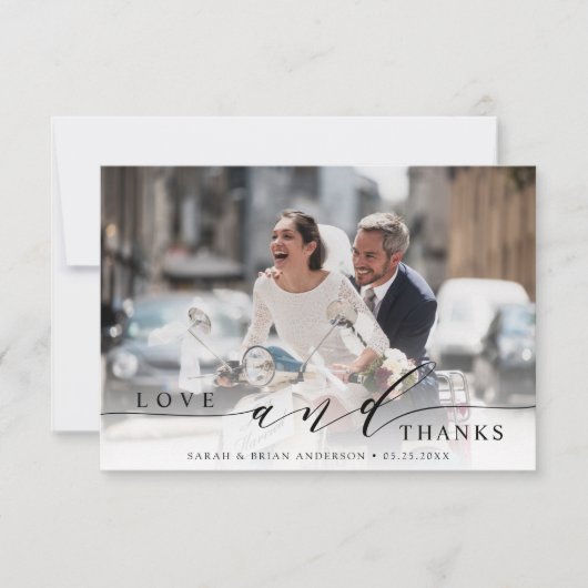 愛モダンと感謝していの結婚2枚の写真 サンキューカード (正面)