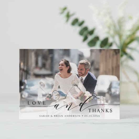 愛モダンと感謝していの結婚2枚の写真 サンキューカード (スタンド正面)