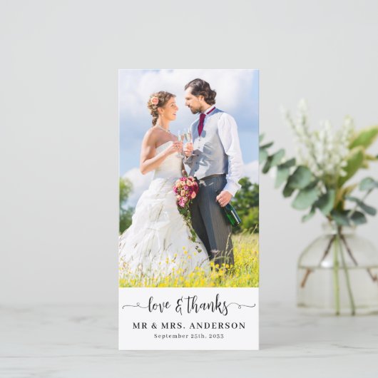 愛モダンと感謝していカスタムの写真結婚の サンキューカード (スタンド正面)
