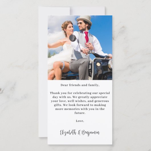 愛モダンと感謝していカスタムの写真結婚の サンキューカード (裏面)