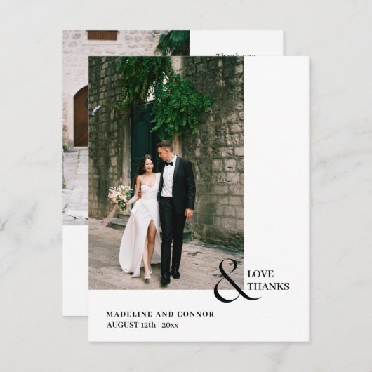 愛モダンと感謝してい結婚の写真コラージュ サンキューカード (正面/裏面)