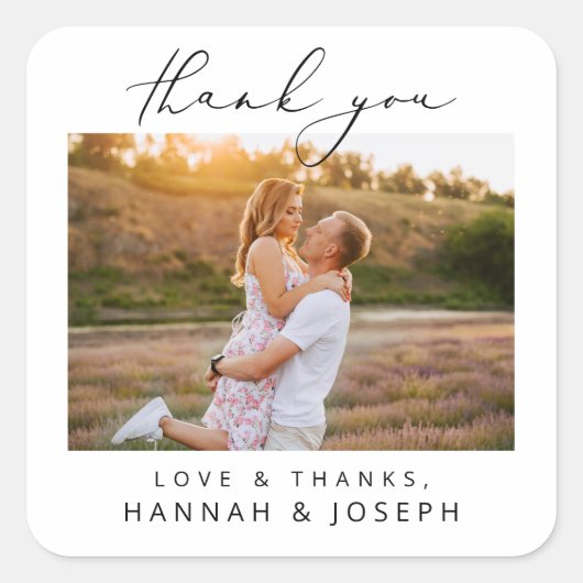 愛モダンと感謝してい結婚式の引き出物 スクエアシール (正面)