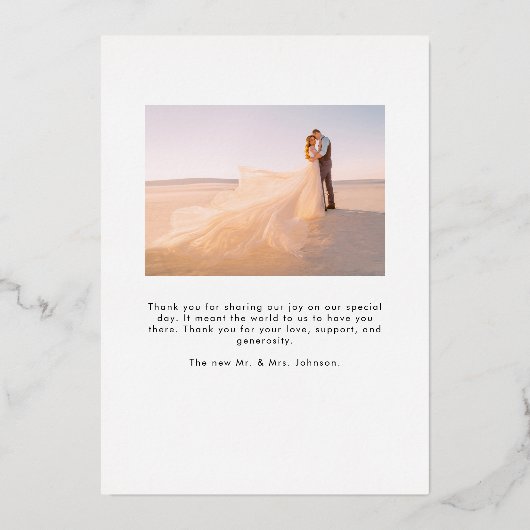 愛モダンと感謝してい2写真の結婚ありがとう 箔招待状 (裏面)