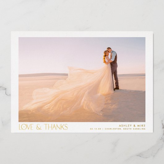 愛モダンと感謝してい2写真の結婚ありがとう 箔招待状 (正面)