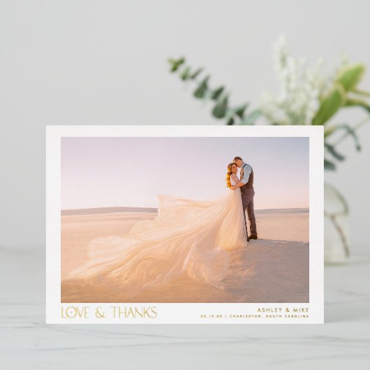 愛モダンと感謝してい2写真の結婚ありがとう 箔招待状 (立ち正面)