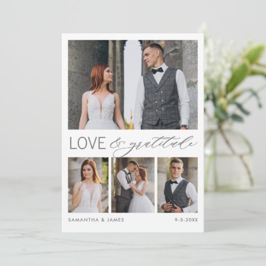 愛モダンと感謝8写真コラージュ結婚ズ サンキューカード (スタンド正面)