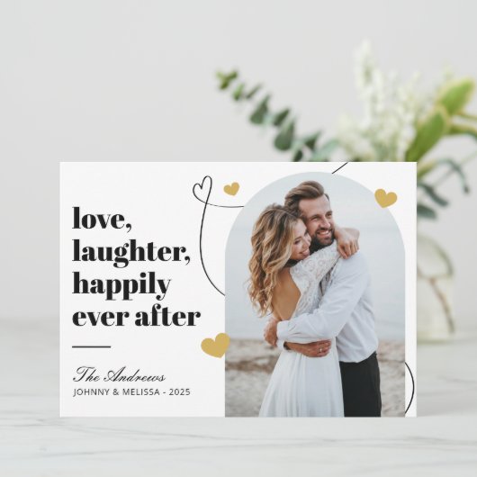 愛モダンと笑い写真アーククリスマス シーズンカード (スタンド正面)