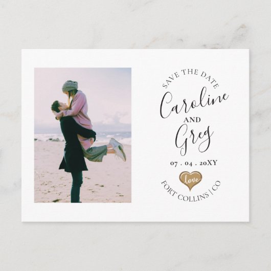 愛モダンのタイポグラフィ写真の保存日付 案内ポストカード (正面)