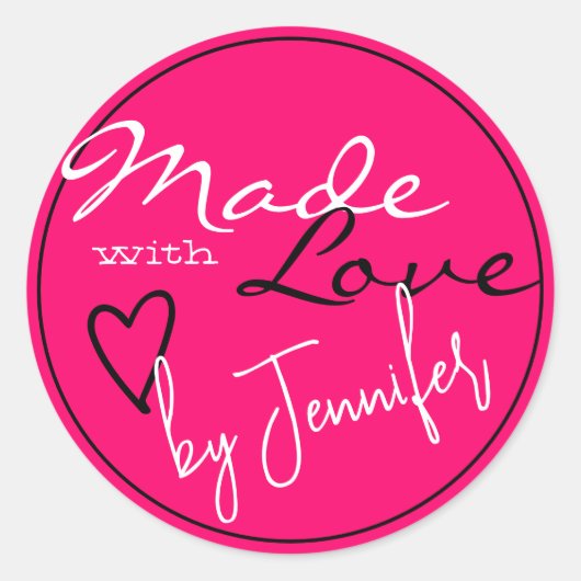 愛モダンのハートで作られた明るいピンクの白 ラウンドシール (正面)