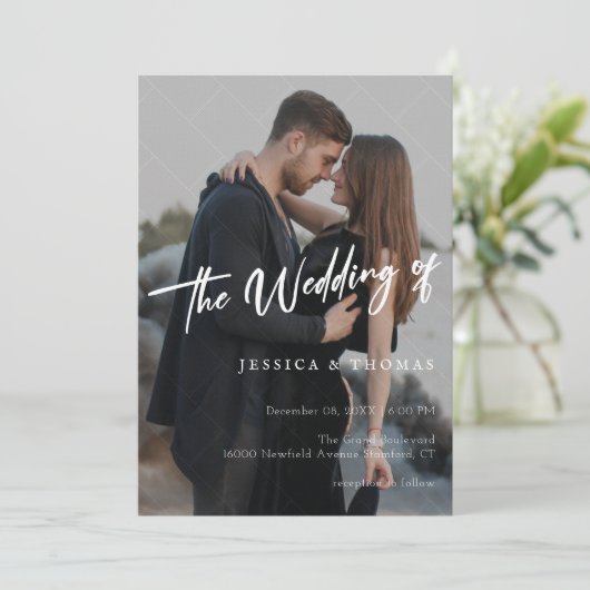 愛モダンの物語:洗練された写真結婚 招待状 (スタンド正面)