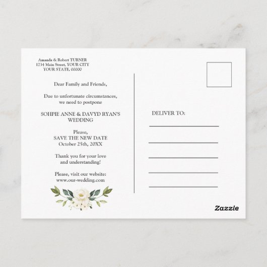 愛モダンは患者の白いフローラの結婚更新 ポストカード (裏面)