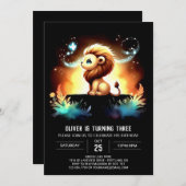 愛モダンらしいライオン誕生日 招待状 (正面/裏面)