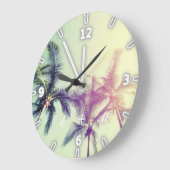 愛モダンらしい熱帯ビーチ,手のひら – モノグラム ラージ壁時計 (傾斜)