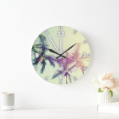 愛モダンらしい熱帯ビーチ,手のひら – モノグラム ラージ壁時計 (ホーム)