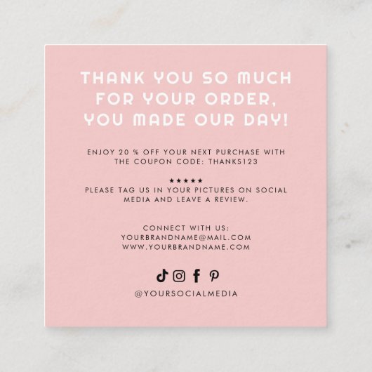 愛モダンを込めた手作りソーシャルメディ感謝していア スクエア名刺 (裏面)