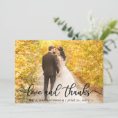 愛モダンエレガントと感謝してい愛 |の結婚写真 サンキューカード (スタンド正面)