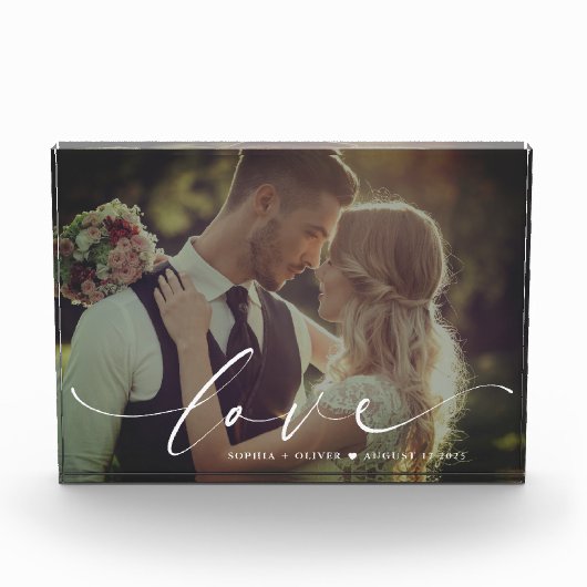 愛モダンエレガントパーソナライズされた結婚の フォトブロック (正面)