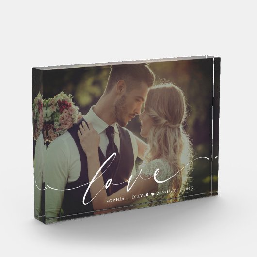 愛モダンエレガントパーソナライズされた結婚の フォトブロック (左)