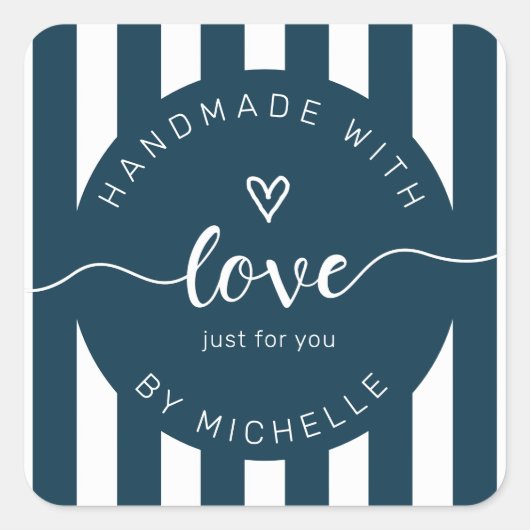 愛モダンストライプモノグラムで手作り スクエアシール (正面)