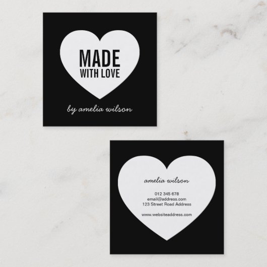 愛モダンハートで作られた白黒 スクエア名刺 (正面/裏面)