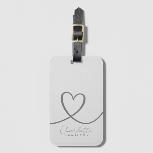 愛モダンハート名パーソナライズされたグレートーン ラゲッジタグ (正面縦)