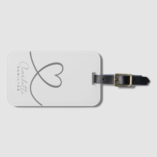 愛モダンハート名パーソナライズされたグレートーン ラゲッジタグ (正面横)