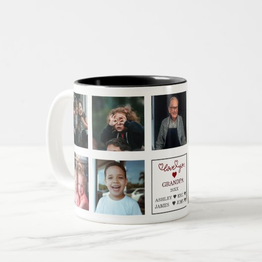 愛モダンパーソナライズされたお爺ちゃんギフト9写真 ツートーンマグカップ (正面左)