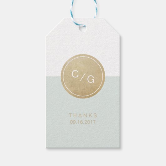 愛モダンモノグラムを有する赤面グリッターバラ金ゴールド ギフトタグ (正面)