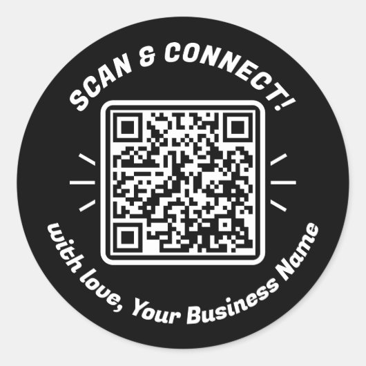 愛モダン付きQRコード白黒 ラウンドシール (正面)