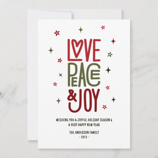 愛モダン平和と喜び写真クリスマス/ シーズンカード (正面)