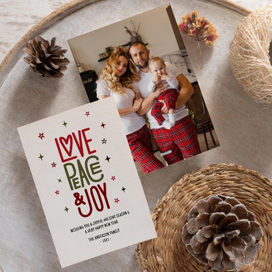 愛モダン平和と喜び写真クリスマス/ シーズンカード