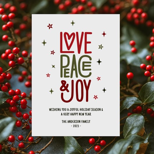 愛モダン平和と喜び非フォトクリスマス シーズンカード