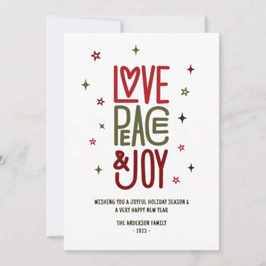 愛モダン平和と喜び非フォトクリスマス シーズンカード (正面)