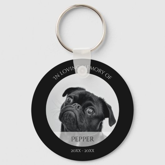 愛モダン心の思い出に黒犬の記念撮影 キーホルダー (正面)
