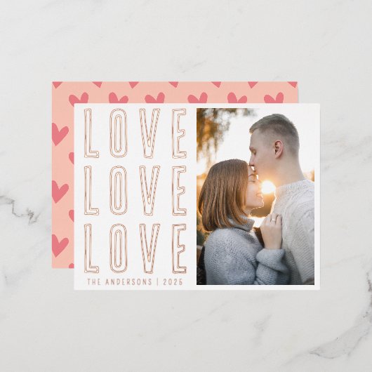 愛モダン愛バレンタインデーの写真 箔シーズンポストカード (正面/裏面)