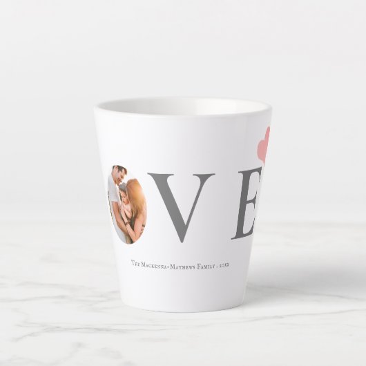 愛モダン水カラーハートバレンタイン写真 カフェラテマグ (正面)