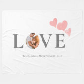 愛モダン水カラーハートバレンタイン写真 フリースブランケット (正面(横))