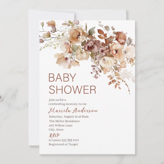 愛モダン秋ベビーシャワー 招待状 (正面)