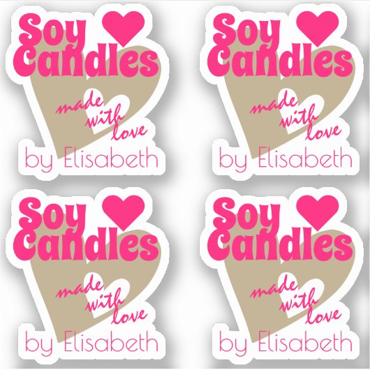 愛モダン豆色ろうそく作りピンクベージュハート シール (正面)