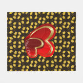 愛モダン赤いハートパーソナライズされたの結婚贈り物 フリースブランケット (正面(横))