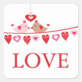 愛モダン鳥ハートブライダルシャワーありがとう スクエアシール (正面)