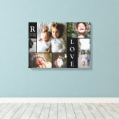 愛モダン黒カラーブロックファミリーフォトコラージュ キャンバスプリント (インサイチュ (ウッドフロア))