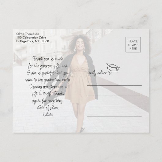 愛モダン2写真感謝してい卒業ありがとう ポストカード (裏面)